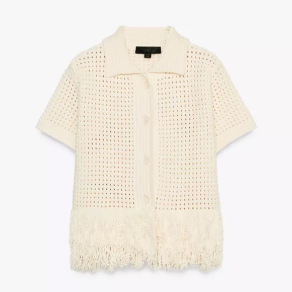 ZARA CHECKERED KNIT JACKET WITH FRINGE - Picture 7 of 13